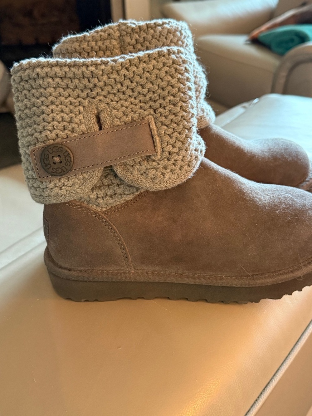 UGG Grey rough leather boots with knitted top